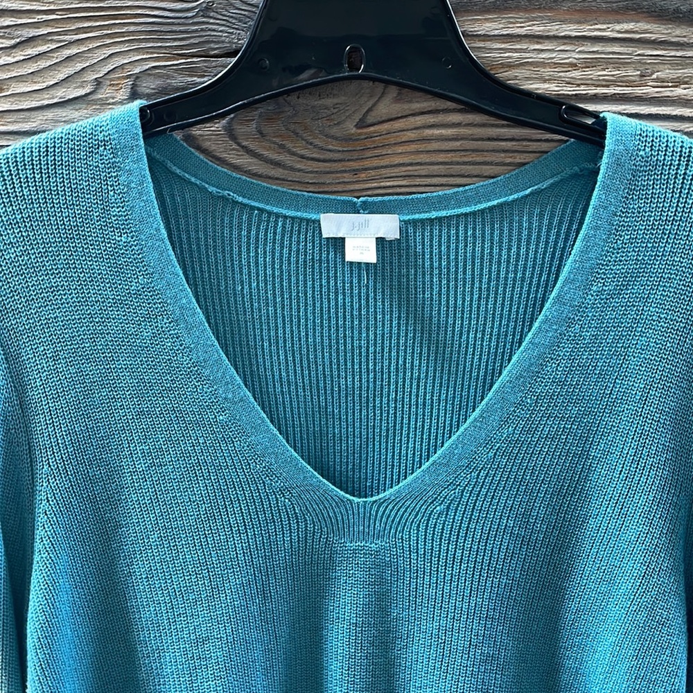 J.Jill blue knit v neck sweater Medium - Picture 2 of 10